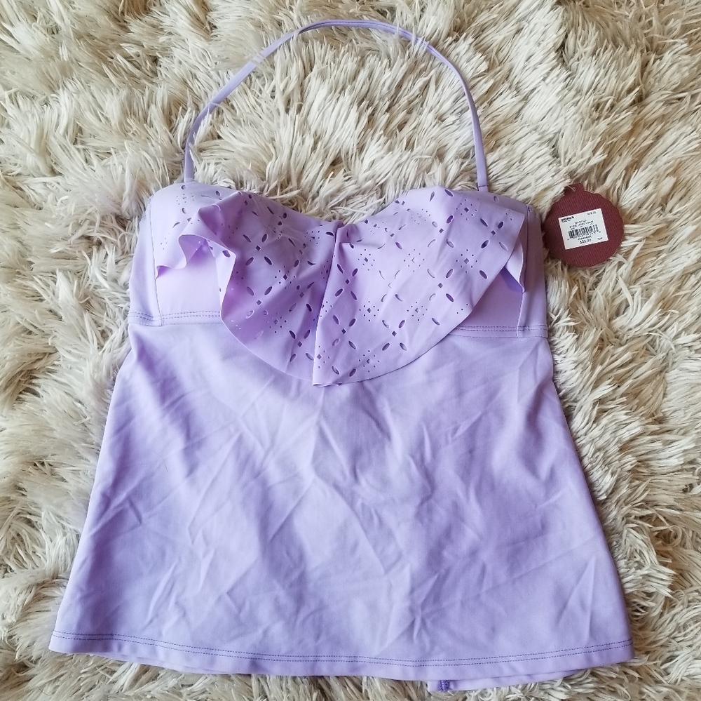 S.O. Swim Flutter Open Back Halter Swimsuit Top Lavender